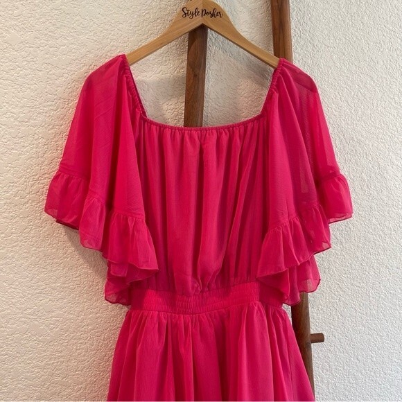 Endless Rose Chiffon Off the Shoulder Ruffle Tier Maxi Dress Size Medium - Picture 5 of 16